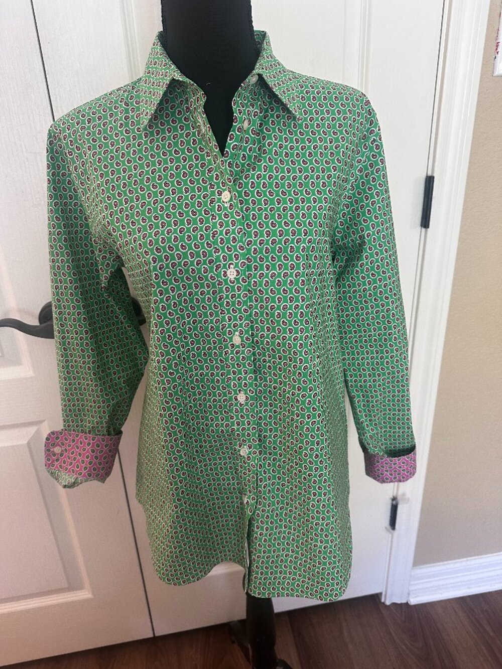 Lauren Ralph Lauren Stretch Non-Iron Paisley Blouse - LG - Cotton
